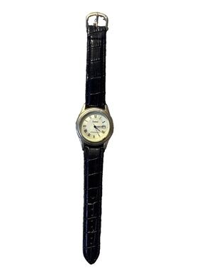 Stauer Metropolitan Gold-dial Men's Watch Black Leather Strap